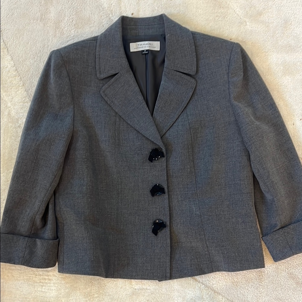 Tahari Charcoal Blazer with Black Buttons